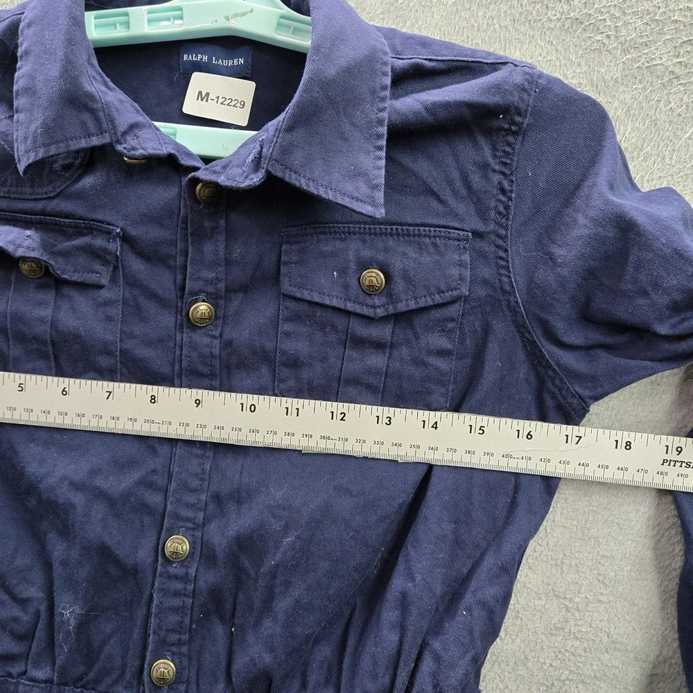 Ralph Lauren Girls Dress 14 Blue Knee Length Shirt Twill A Line Button Up Collar